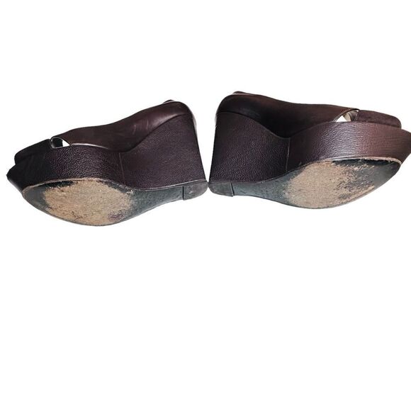 Sergio Rossi Brown Leather Open Toe Platform Wedge Size 37.5 (US Size 7) - Picture 5 of 9